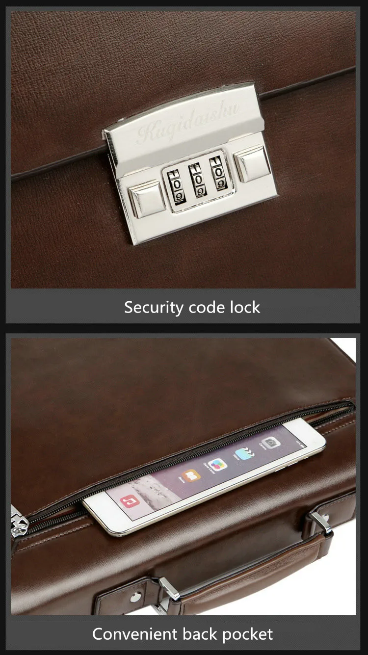 Business Men's Bag Large Capacity Cowhide Leather briefcase Horizon Password Lock Shoulder Messenger Bag