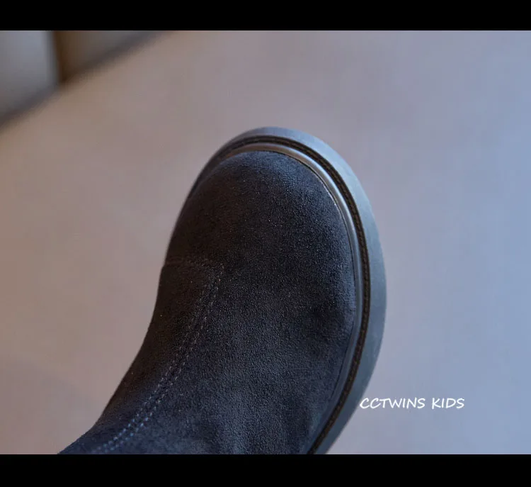 CCTWINS обувь для детей хлопковые брюки для мальчиков на осень, сапоги "Принцесса" Детские брендовые ботинки до середины икры для девочек, Обувь на плоской подошве; черный цвет FB1759
