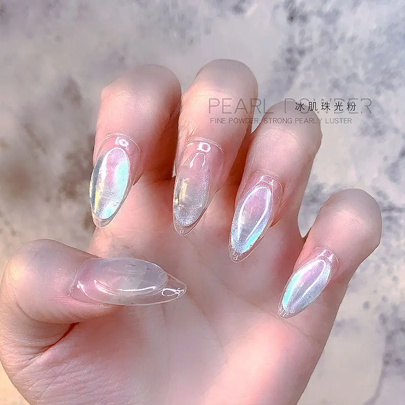1 Jar Fairy Glossy Ice White Fine Pearl Powder Strong Pearly Luster Nail Art Dust Decorations Manicure DIY