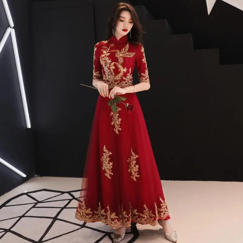 Винтажное женское вечернее платье, тонкое китайское свадебное платье Cheongsam с кружевным цветком, банкетное платье Qipao большого размера 3XL, платье Vestidos - Цвет: Style G