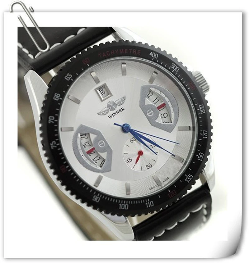 Men Fashion Auto Mechanical Watch Leather Strap Sub Dial Date Display Tachometer,mechanical watch