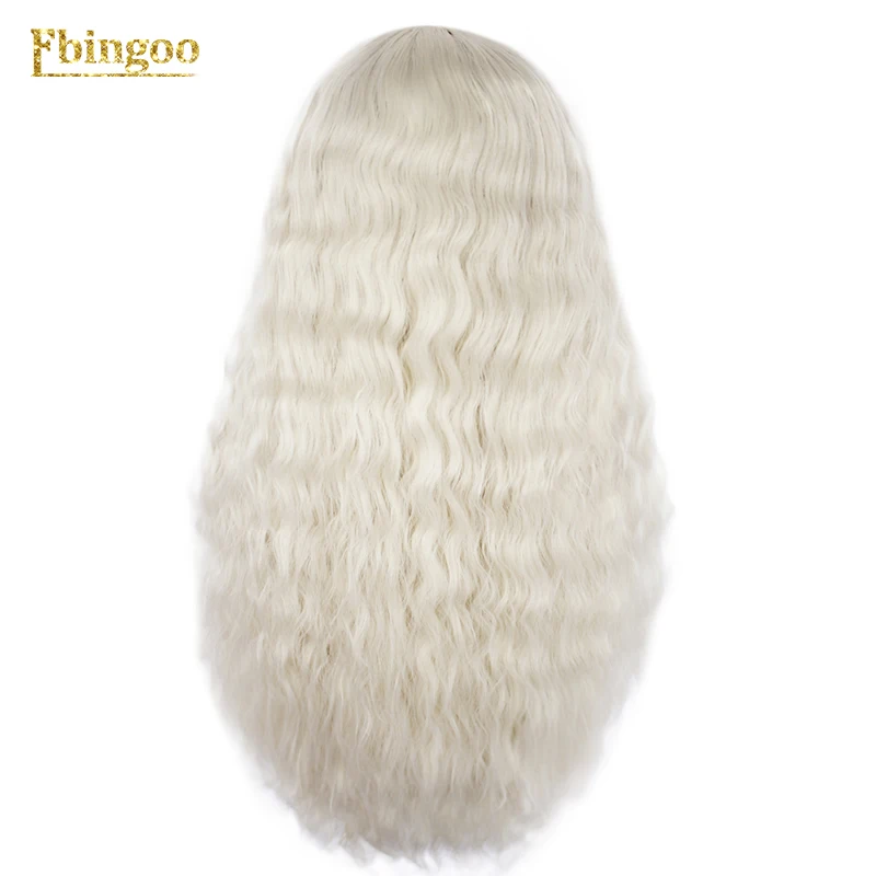 Ebingoo белый длинный пушистый кудрявый синтетический кружевной передний парик Средняя часть высокотемпературное волокно для женщин