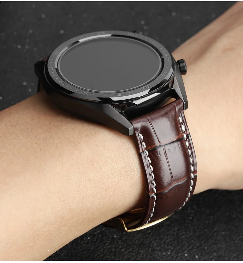22 мм кожаный ремешок для часов huawei Watch GT для Amazfit Stratos 2/2S honor watch magic Deployment Пряжка запасной ремешок