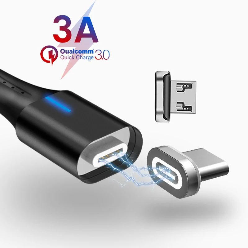 Магнитный Usb кабель для зарядки 1 м 2 м, 3 А, для Oneplus 6 t, samsung, huawei mate 30 Pro, быстрая зарядка, 3,0, микро Usb C, магнитное зарядное устройство