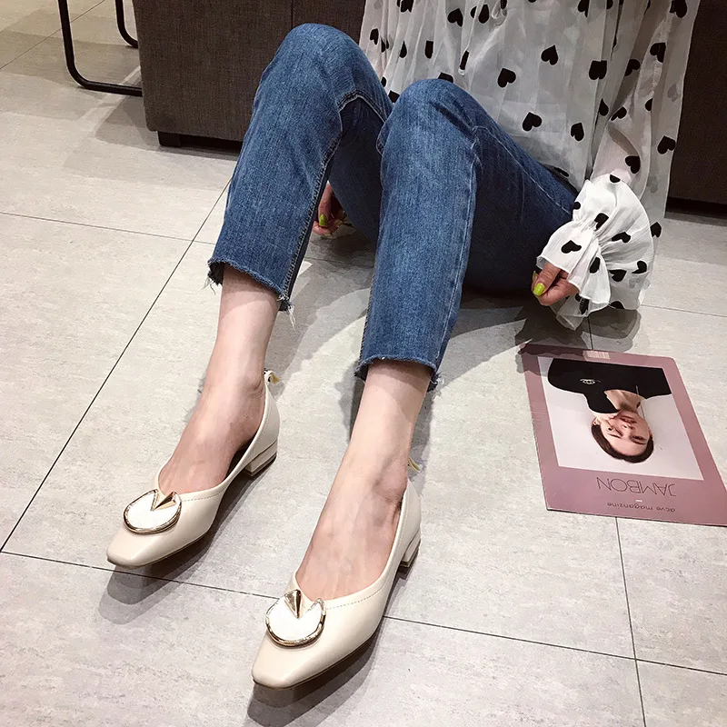 

Grandma Shoes Chunky-Heel Flat Square Head Low-Cut Mom Shoes Women's 2019 New Style Autumn Korean-style Fashion WOMEN'S Shoes