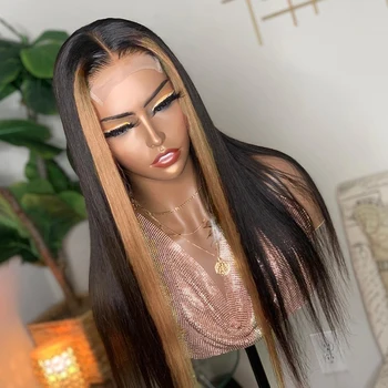 

Glueless 1B27 Ombre 2x4 Wigs Honey Blonde Lace Front Straight Wigs Peruvian Human 130% Remy Bleached With Baby Hair VSBOB