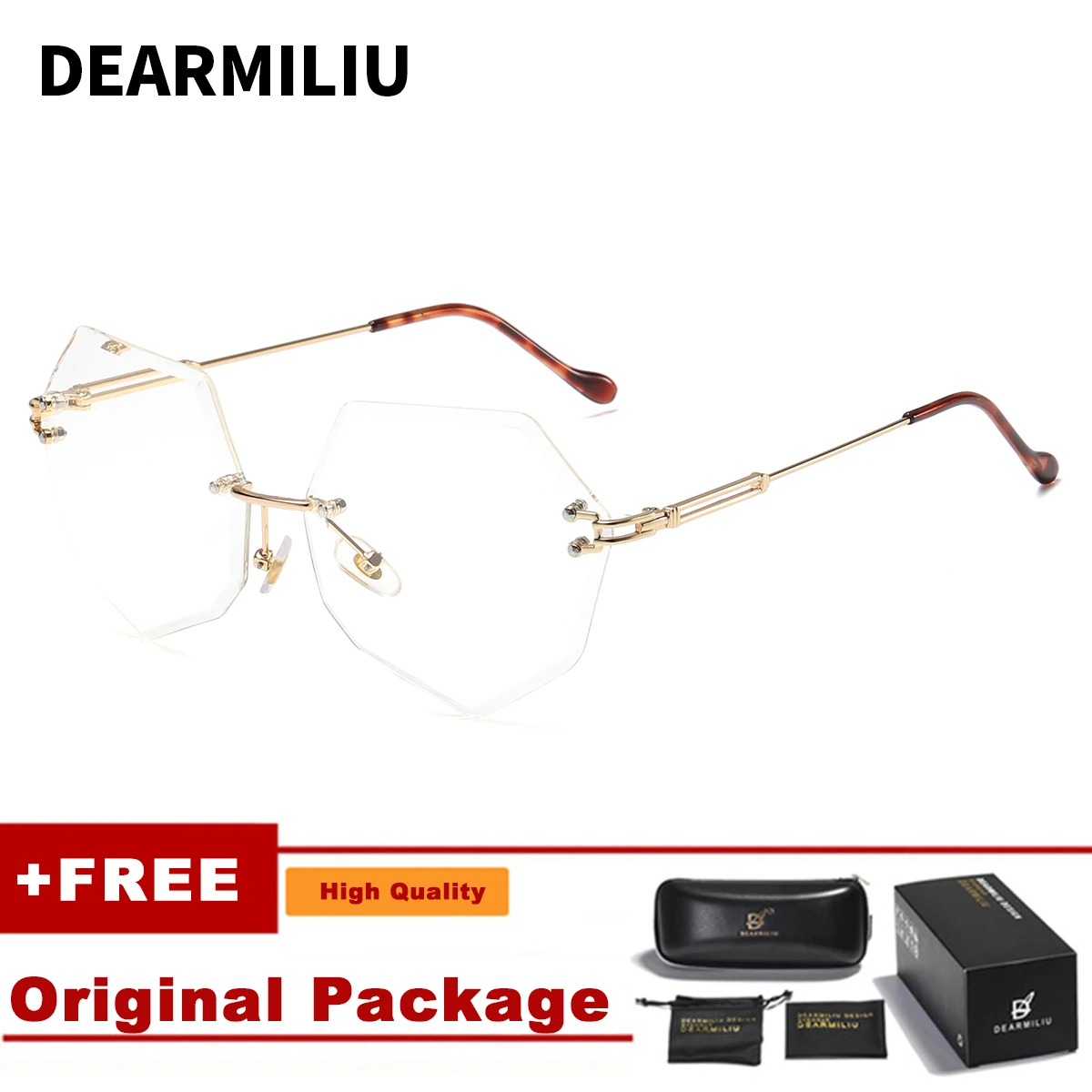 DEARMILIU Brand Designer Round Sunglasses Women Oversized Polygon Gradient Brown Pink Rimless sun glasses For female UV400 - Цвет линз: Transparent 9