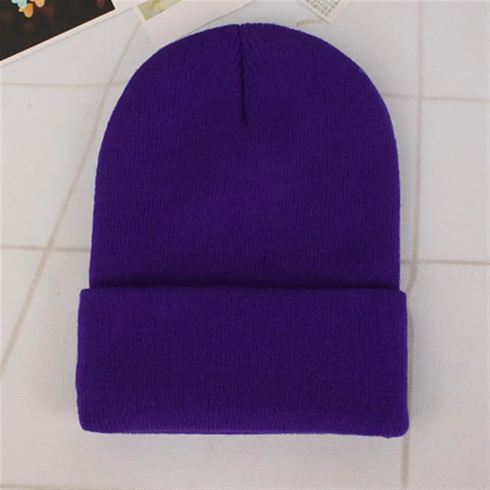Горячая зима шапки для женщин новые шапочки вязаные твердые милые шапки для девочек осень женская шапка s теплая шапка женская Повседневная шапка - Цвет: Dark purple