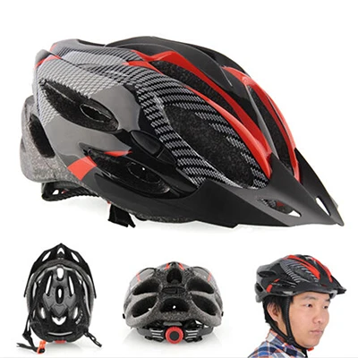 Bike Cycling Helmet Professional Bicycle Racing Safety Helmet Adult Men Bike Helmet Carbon Fiber Red Blue With Visor Mountain