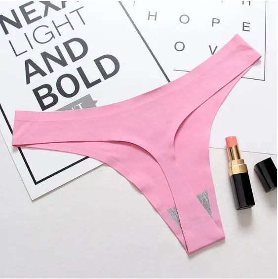 Pink 3 шт./компл. Для женщин стринги нижнее бельё для девочек Бесшовные лед шелковые сексуальные трусики с низкой посадкой стринги в нижней части размера плюс Для женщин нижнее белье - Цвет: Pink