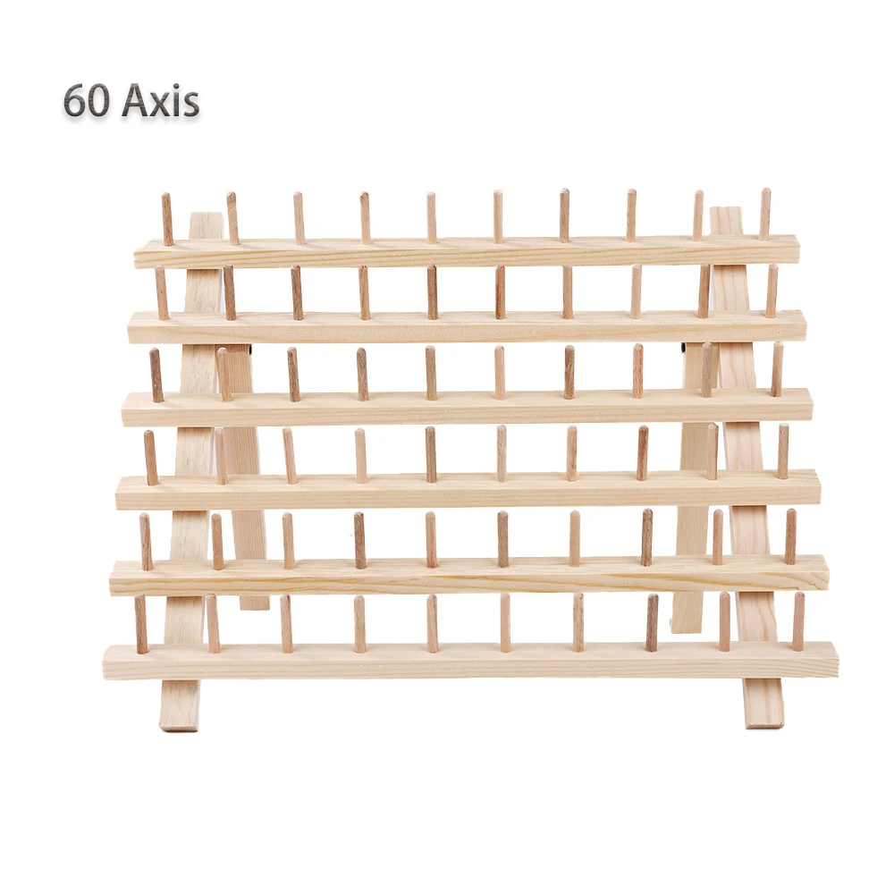 60-Spool Thread Rack Sewing Embroidery Organizer Natural Wood for