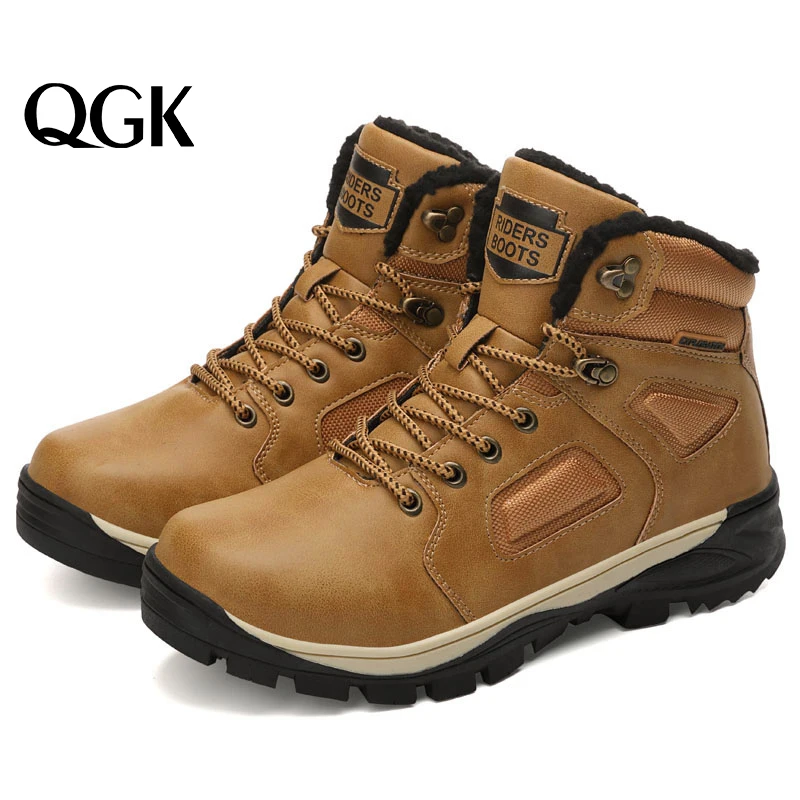 

QGK Men Boots Winter British Trend Outdoor Booties Retro Men's Boots Tide Tooling Shoes Anti-slip Cashmere Keep Warm Male Shoes