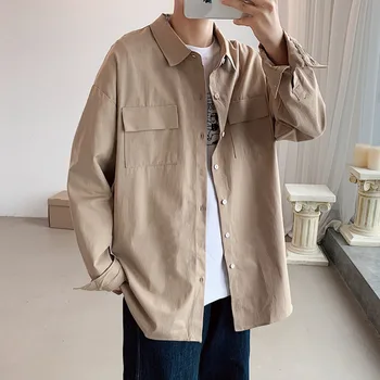 

Cotton Dress Shirt Men's Fashion Solid Color Business Casual Society Men Shirt Streetwear Loose Long-sleeved Shirts Mens M-5XL