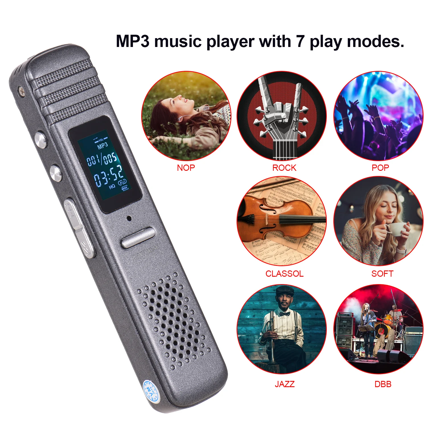 Цифровой диктофон MP3 музыкальный плеер однокнопочная запись с громкоговорителем 7 Режим воспроизведения с наушником USB кабель 8 Гб