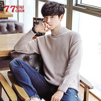 

2020 Turtleneck Sweater Mens Autumn Winter Slim Fit Pull Homme Solid Color Casual Knitted Pullover Sweater Tops Men Size S-2XL