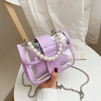 

2pcs Fashion Transparent PVC Shoulder Bag Women Pearl PU Leather Crossbody Messenger Bags Travel Clutch Totes Composite Bag