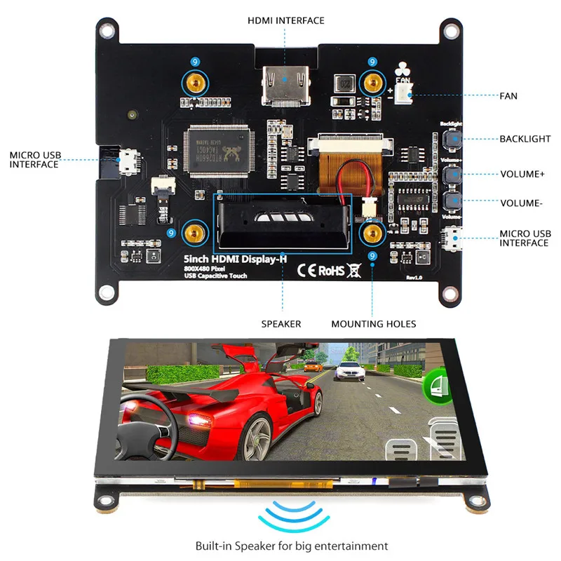  Elecrow New Version 5 inch Portable Monitor HDMI 800 x 480 LCD Display Capacitive Touch Screen HDMI