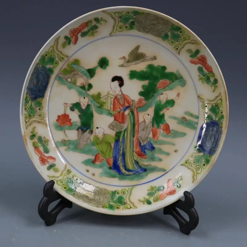 

Qing Dynasty Kangxi Ancient Colorful Character Story Plate Handmade Antique Porcelain Home Furnishing Antique Ornaments