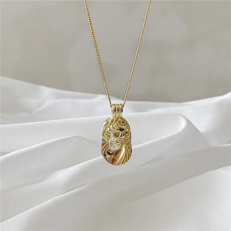 

RUIYI Real 925 Sterling Silver European American Abstract Portrait Art Pendant Necklace Creative Fashion Charm Chic Necklaces