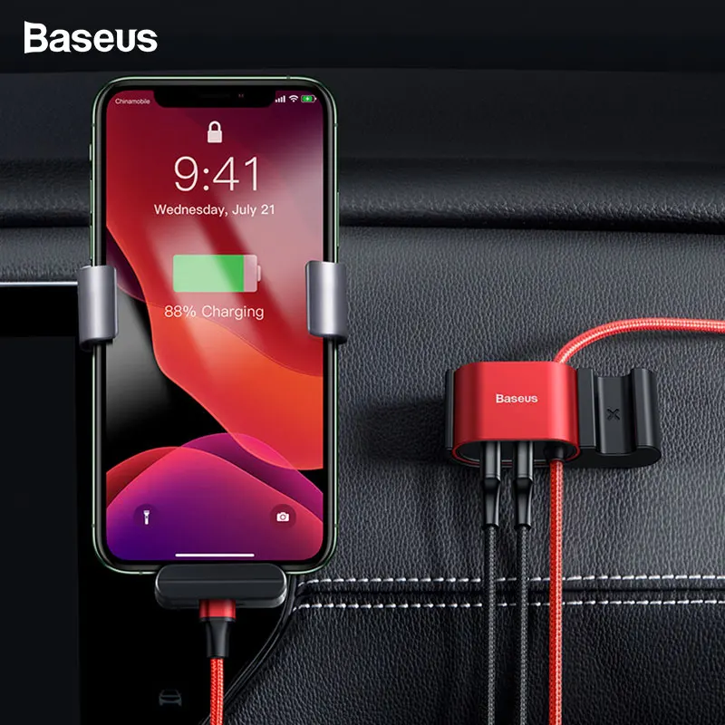 Baseus USB кабель Автомобильное заднее сиденье двойной USB зарядное устройство с зарядным кабелем для iPhone X XR 8 7 6s Plus USB кабель для передачи данных Телефонный Шнур адаптер