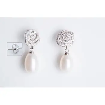 

Silver Earring, zirconita and Pearl Sweetwater. SPRING Model