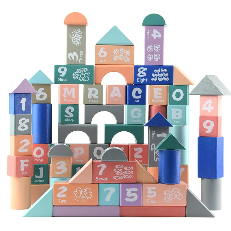 

82Pcs Montessori Macaron Wooden Alphanumeric Building Blocks Children Early Education Shape Cognitive Learning Toys Baby Gifts