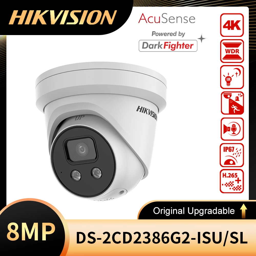 Hikvision 8MP IP Camera 4K AcuSense DS-2CD2386G2-ISU/SL DarkFighter Built-in Mic & Speaker CCTV Surveillance Video Dome Camera