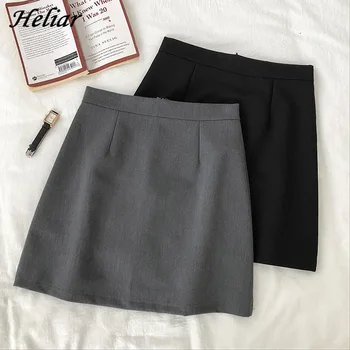 

HELIAR A-line Solid Preppy Skirt High-waist Skirts With Zipper Fly Woven Mini Skirts 2020 Summer Female Bodycon Skirts For Women