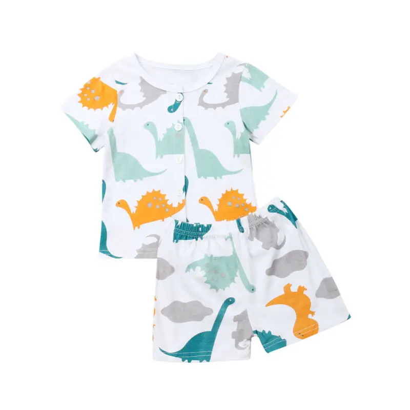 

2PC Summer Kids Boys Cotton Sets Clothes Cartoon Dinosaur Print Short Sleeve Tops T-shirt+Shorts Fashion Sets