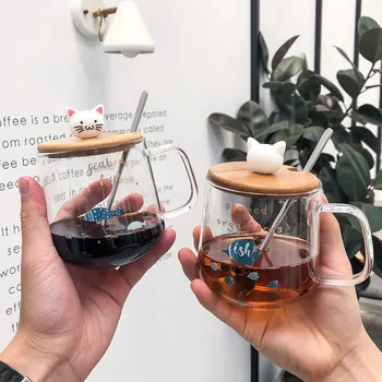 

Originality Personality Trend Flower Receptacle Lovely Wood Cover Bring Spoon Cup Summer Teacup Student Glass Ins Wind