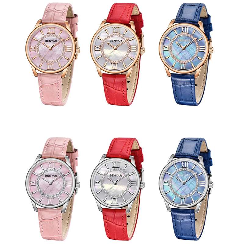 Новинка, кварцевые женские часы, BENYAR, модные кожаные Наручные часы, женские водонепроницаемые часы, женские часы