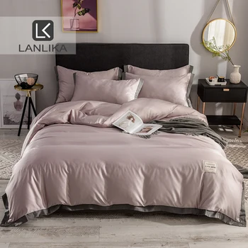 

Lanlika Luxury Bedding Set 100% Silk Flat Sheet Bedspread Double Queen King European Bed Linen Set Duvet Cover Adult Home Decor