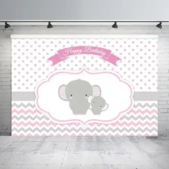 

Cartoon Elephant Animal Pink Birthday Party Banner Background Newborn Girl Children Vinyl Photography Backdrop Photo Studio Prop