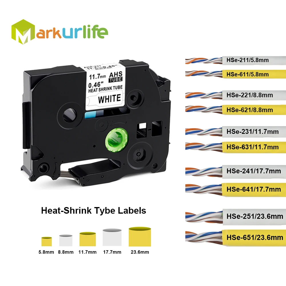 

Compatible for Brother HSe-231 HSe-211 HSe221 HS241 HS251 HS611 HS621 HS631 HS641 HS651 Heat Shrink Tube Label Tape