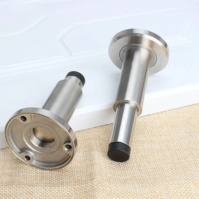 Spring Door Stop Wall Mounted Adjustable Door Stopper 304 Brushed Stainless Steel Heavy Duty Doorstop with Rubber Buffer Pack Of