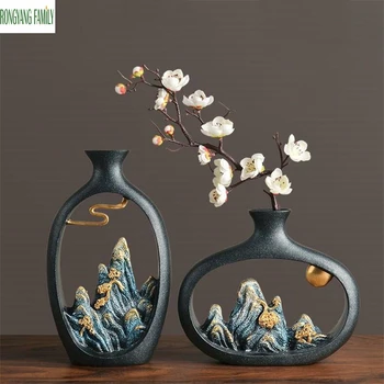 

Chinese Creative Vase Resin Zen Retro Desktop Flowerpot Home Living Room Study TV Cabinet Vase Wedding Decor Dried Flower Bottle
