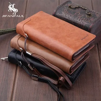 

JIFANPAUL 2020 New Men's long wallet retro clutch bag leather wallet men's multi-card position man wallet clutch