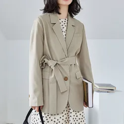 Blazer feminino 2021 algodão mistura casaco para mulher sólido manga longa superior mulher botão up collar sob medida roupas femininas blazers básicos