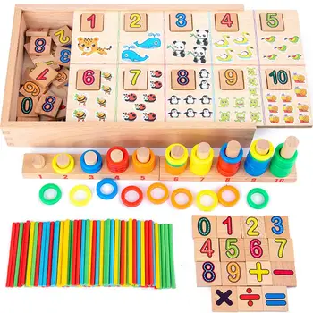 

Wooden Multifunctional Math Learning Box Wooden Montessori Math Toys Math Learning Box Early Learning Intelligence Cognition Toy