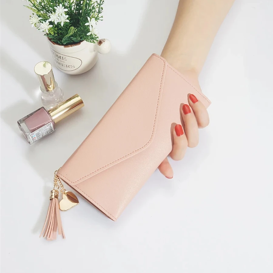 Pink 1 Длинный кошелек Для женщин кошельки женский высокое качество клатч, сумочка для денег кожаный кошелек pvc Модные ботильоны с кисточками портмоне держатель для карт кошельки - Цвет: Pink 1