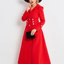 Зимний Тренч, женская красная длинная нарядная Толстовка на пуговицах, осенняя женская новая верхняя одежда размера плюс 2XL jaqueta feminina