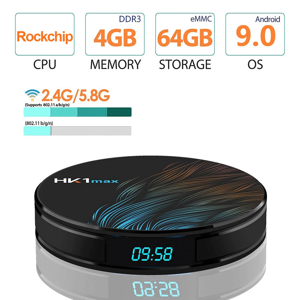  HK1 Max Android TV Box Android 9.0 RK3318 Smart TV Box 4GB RAM 64GB/128GB Youtube 4K H.265 BT4.0 Pl
