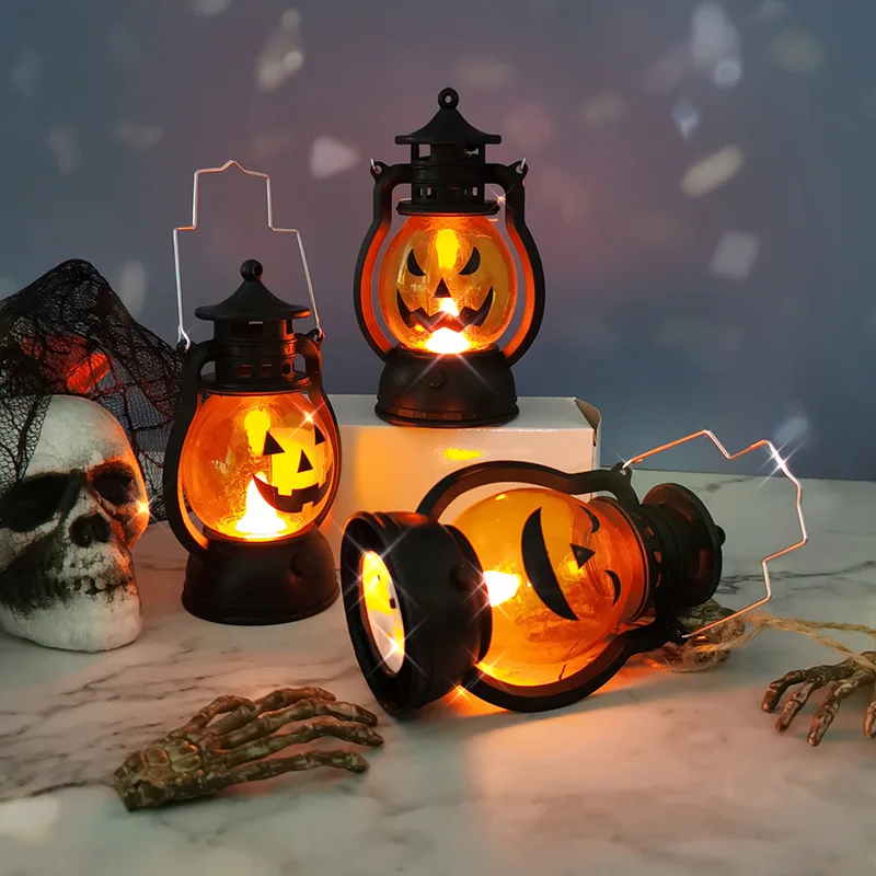 1PC LED Pony Lantern Portable Smiley Pumpkin Lantern Halloween Decoration Creative Holiday Bar Party Light LED Oil Lamp Prop