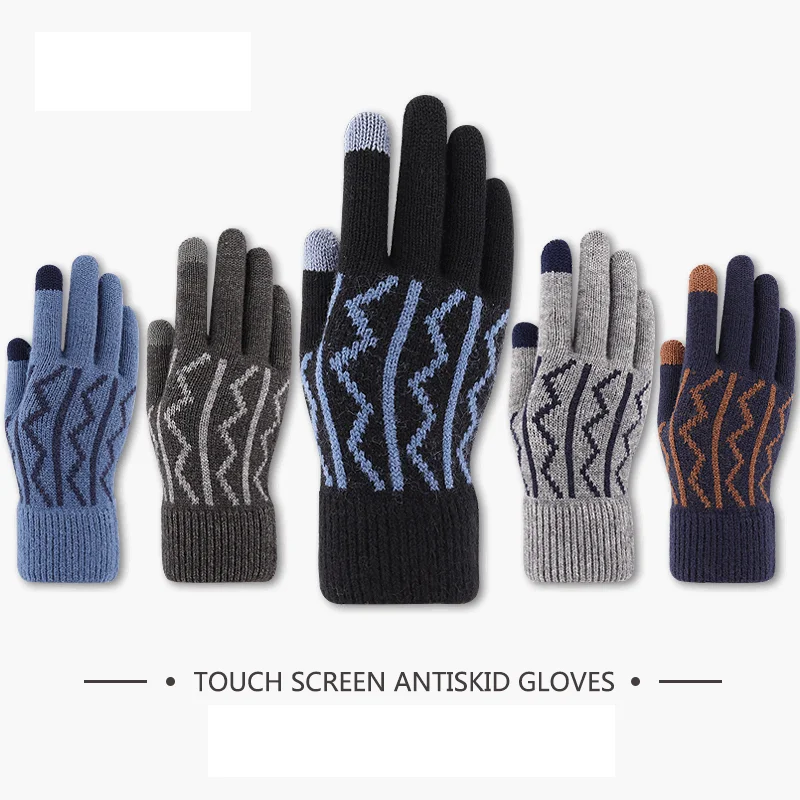

Gloves for men warm Knitting For Phone Screen Decorative pattern Male Winter Autumn Warm Wool Outdoor