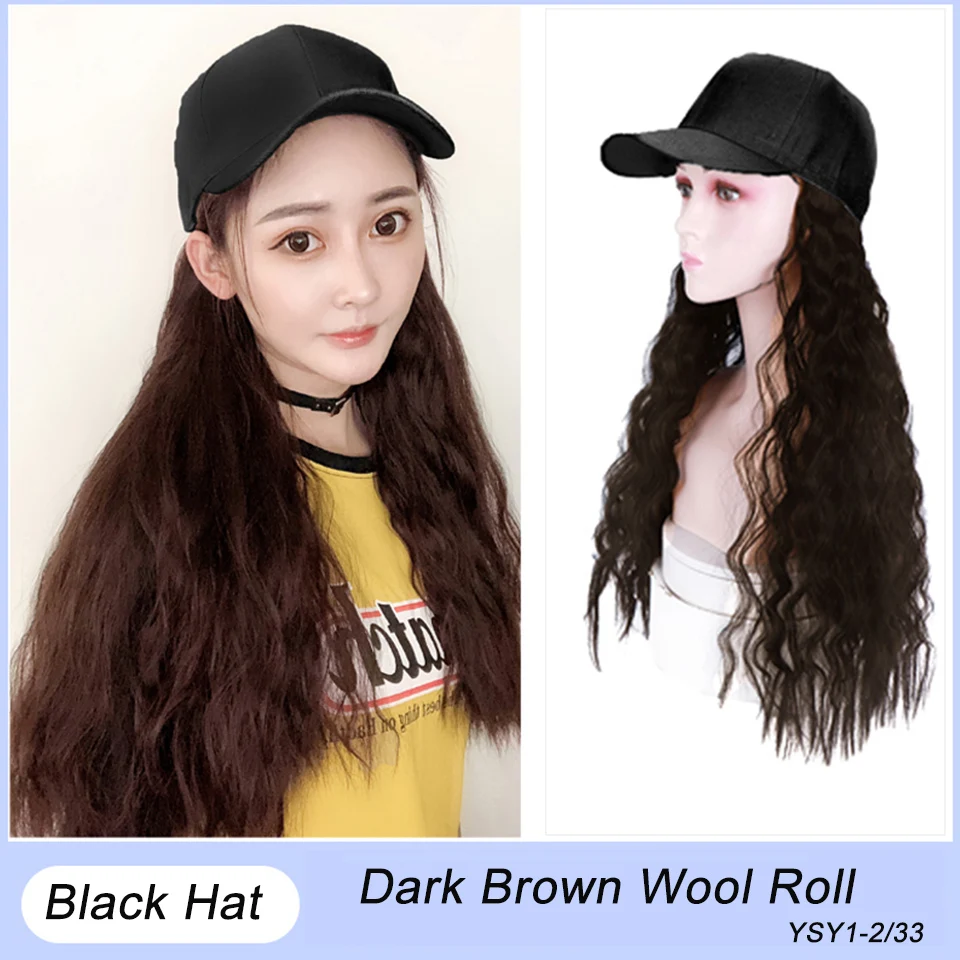 Энергичная новая бейсболка с водными волосами для наращивания, черная/Белая Кепка с длинными синтетическими волосами для девочек, легко носить - Цвет: YSY1-2-33