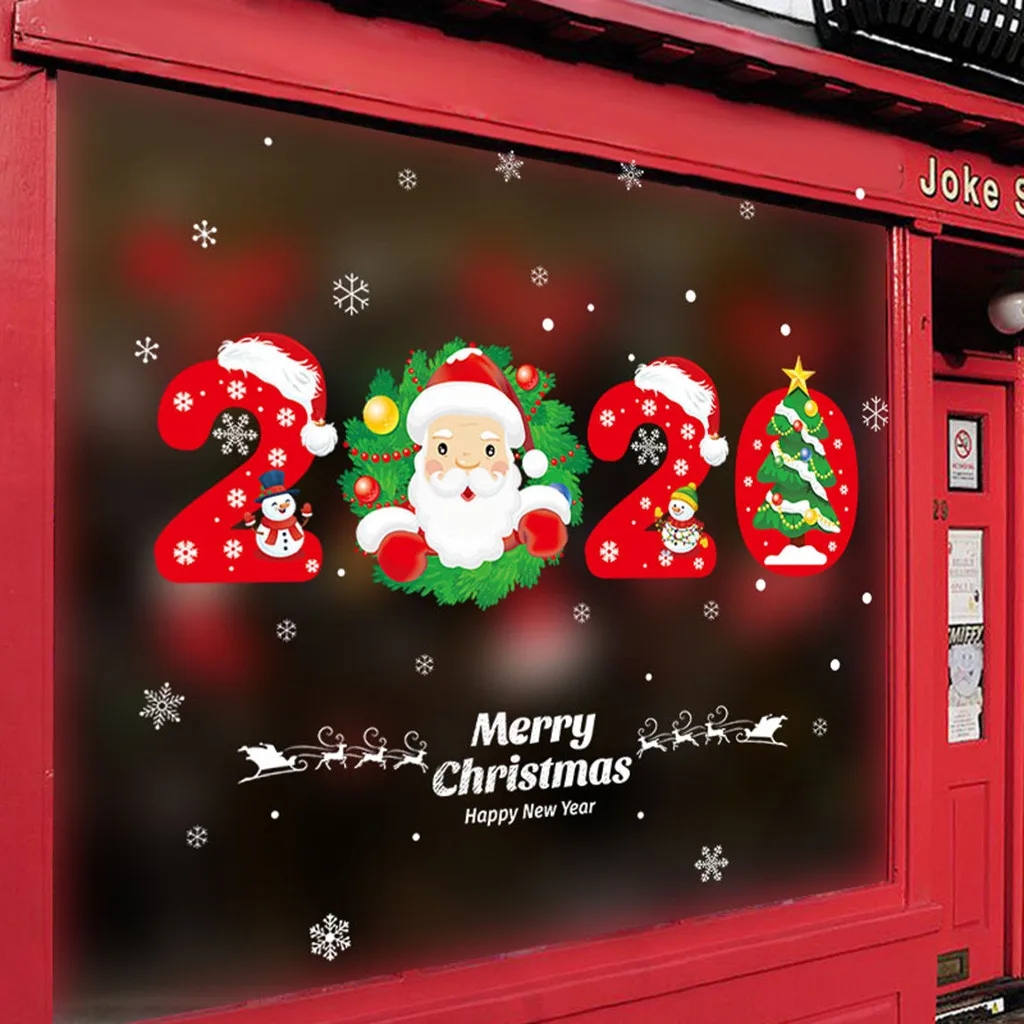 Рождественские наклейки с героями мультфильмов для витрины, съемные наклейки с Санта Клаусом, снеговиком, домашний декор, наклейка, наклейка на год, стеклянная Фреска#20