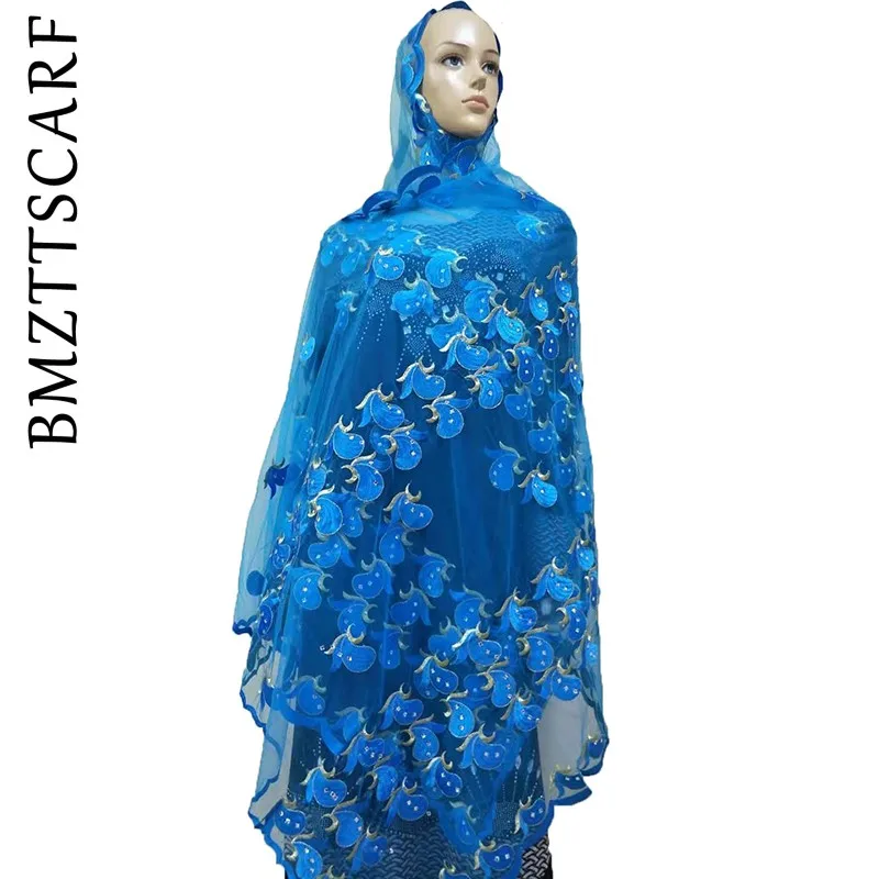 Африканская Женская шаль хорошего качества простая вышивка с камнями мягкий шарф из тюли для шарфа обертывания пашмины BM805