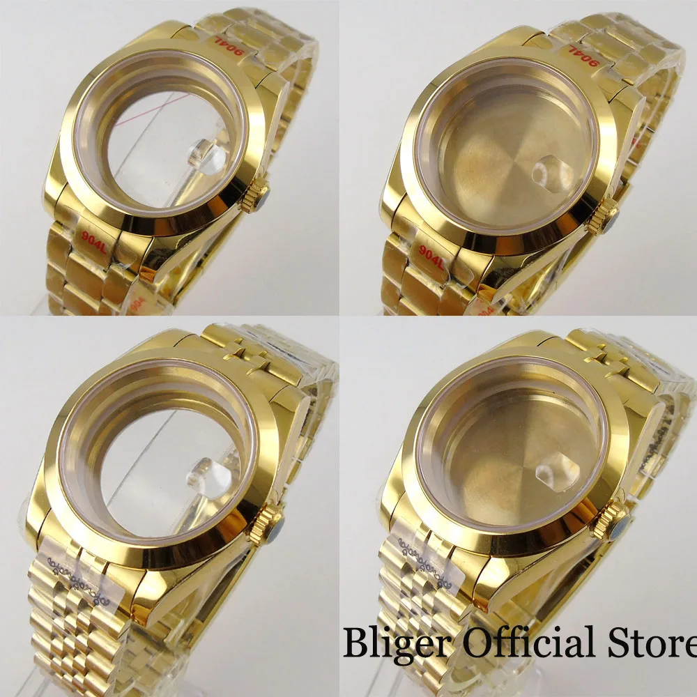 

BLIGER Yellow Gold 36mm/39mm Polish Watch Case fit NH35A NH36A ETA MIYOTA Steel Band See-through/Solid Back