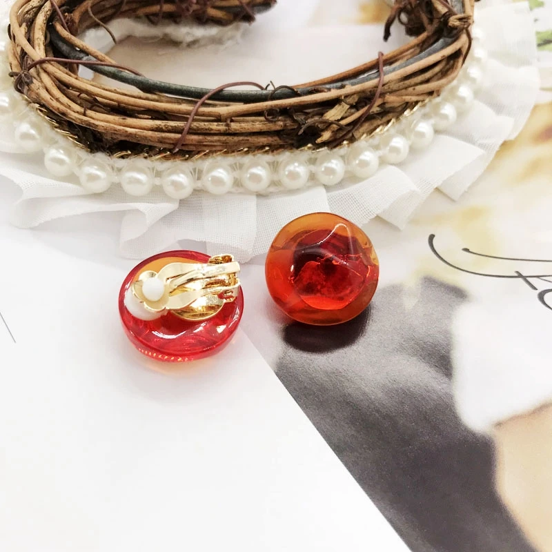 red with clip Милые Квадратные круглые элегантные вечерние серьги из полимерного материала для девочек - Окраска металла: red with clip