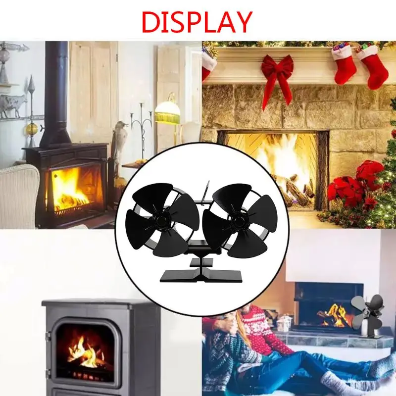 Dual Head 8 Blades Powered Stove Fan Aluminium Silent Eco-Friendly for Wood Log Burner Fireplace Ecofan